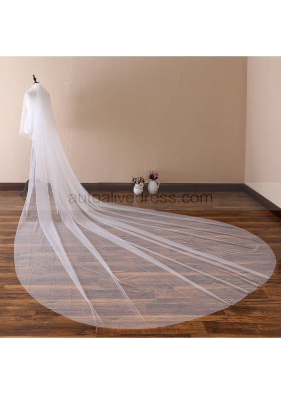 White Simple Tulle Wedding Veil Plain Edge Two-tier Bridal Veil 